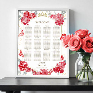 Poster Sweet 16 Seating Chart Sinal Red Butterflys
