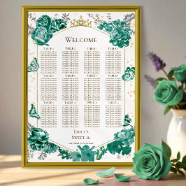 Poster Sweet 16 Sign Chart Sign Green Butterflys