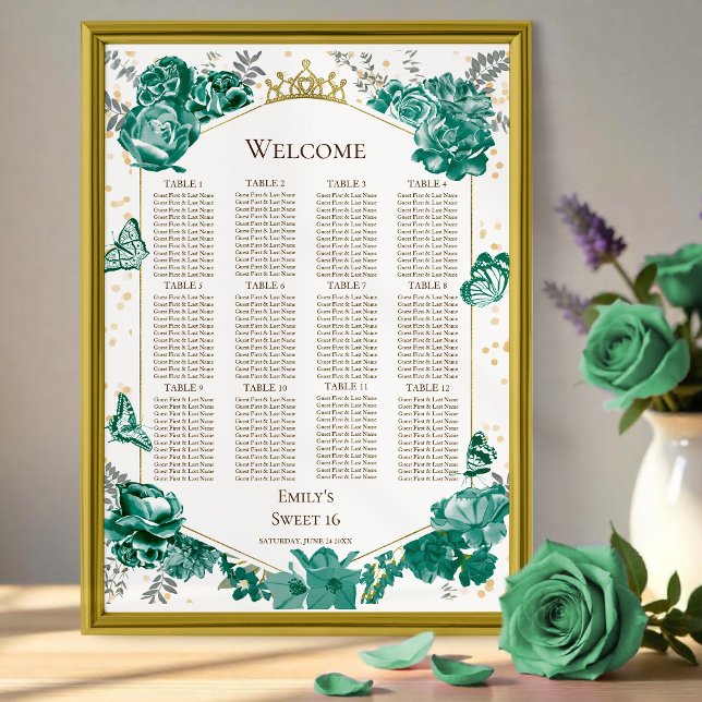 Poster Sweet 16 Sign Chart Sign Green Butterflys (Criador carregado)