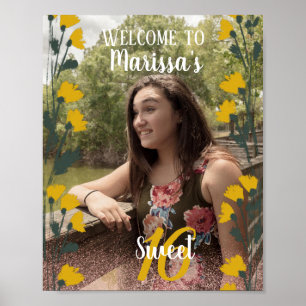 Poster Sweet 16 Welcome Faux Pink Glitter Photo Garden