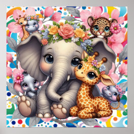 Poster Sweet Dreams Floral Jungle Animals Nursery 