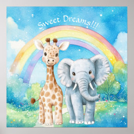 Poster Sweet Dreams Rainbow Elephant & Giraffe Nursery 