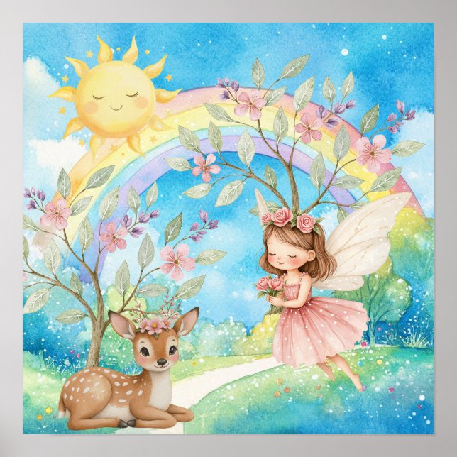 Poster Sweet Dreams Rainbow Fada & Cervo Berçário  (Frente)