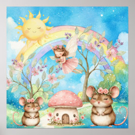 Poster Sweet Dreams Rainbow Fairy & Mice Nursery 