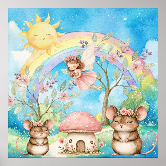 Poster Sweet Dreams Rainbow Fairy & Mice Nursery  (Frente)