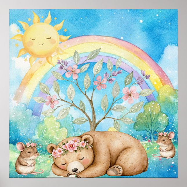 Poster Sweet Dreams Rainbow Sleepy Bear & Mice Nursery  (Frente)