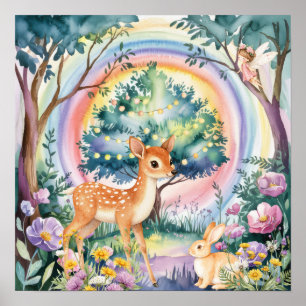 Poster Sweet Dreams Woodland Deer & Rabbits Berçário 