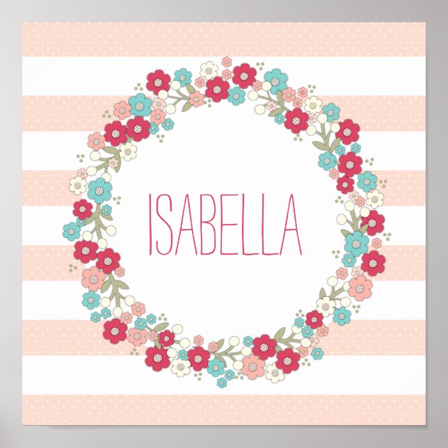 Poster Sweet Floral Girl Name Personalised Wall Art (Frente)