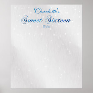 Póster Sweet Sixteen, Blue, Faux Glitter, Guest Sign In,
