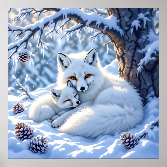 Poster Sweet White Foxes in the Snow (Frente)