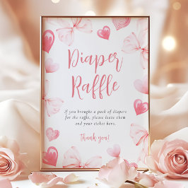 Poster Sweetheart Pink Bow Diaper Raffle Table Sign