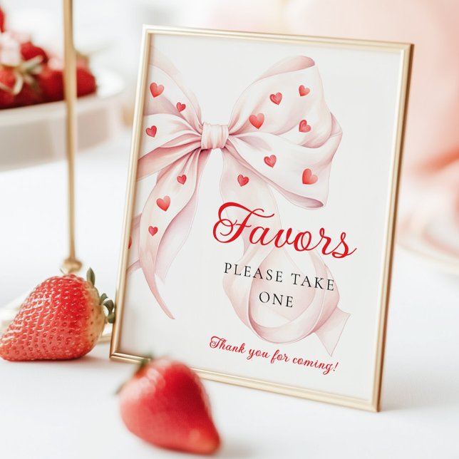Poster Sweetheart Pink Bow Favors Baby Shower Table Sign (Criador carregado)