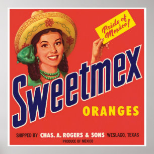 Poster Sweetmex Orange Weslaco Texas México Vintage
