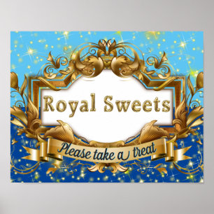 Poster Sweets reais Elegante brilhante azul e Dourado