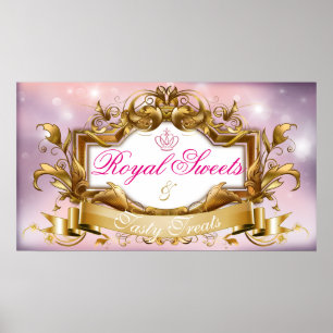 Poster Sweets reais Elegante rosa e Dourado