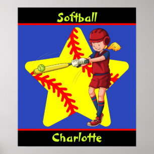 Poster Swing de Bateria de Estrela de Girls de Softball P