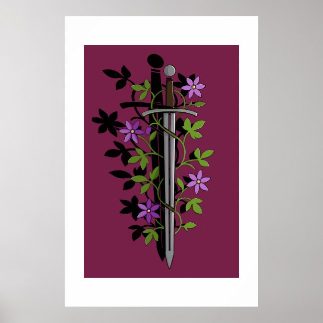 Poster Sword & Clematis – Medieval Floral Blade  (Frente)