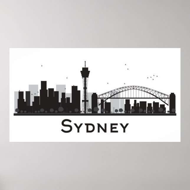 Póster Sydney, Austrália | Black & White City Skyline (Frente)