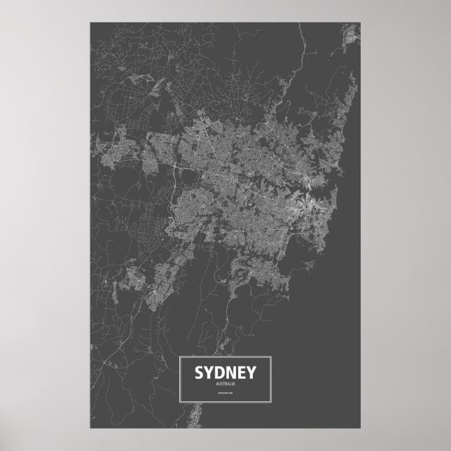 Poster Sydney, Austrália (branco no preto) (Frente)