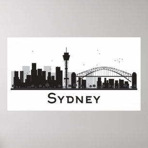 Póster Sydney, Austrália skyline preta & branca de   da