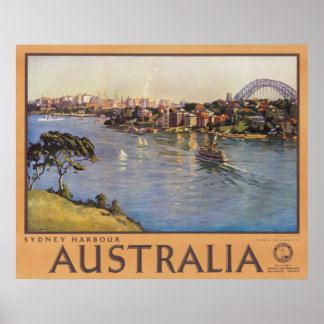 Poster Sydney Harbor Viagens vintage da Austrália