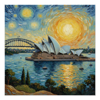 Póster Sydney Opera House and Harbor Bridge painting