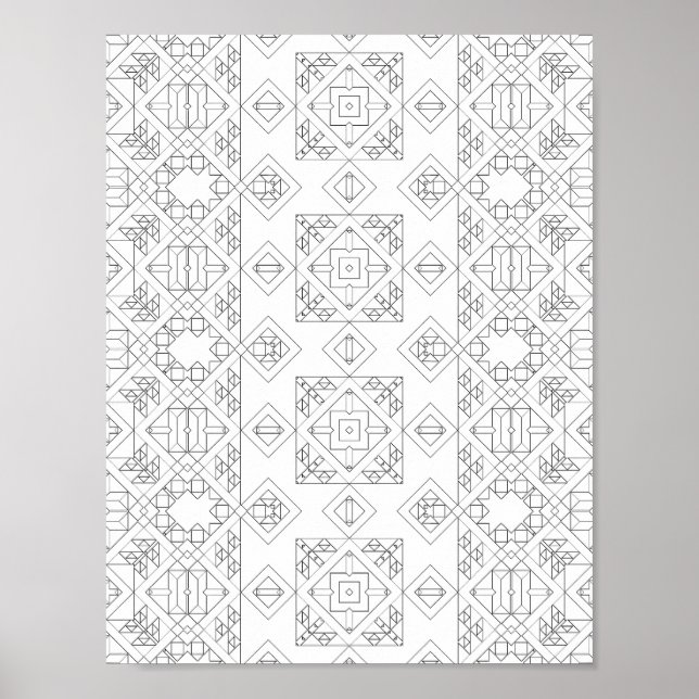 Poster Symmetrical Diamond Tile Coloring Page Pattern Art (Frente)