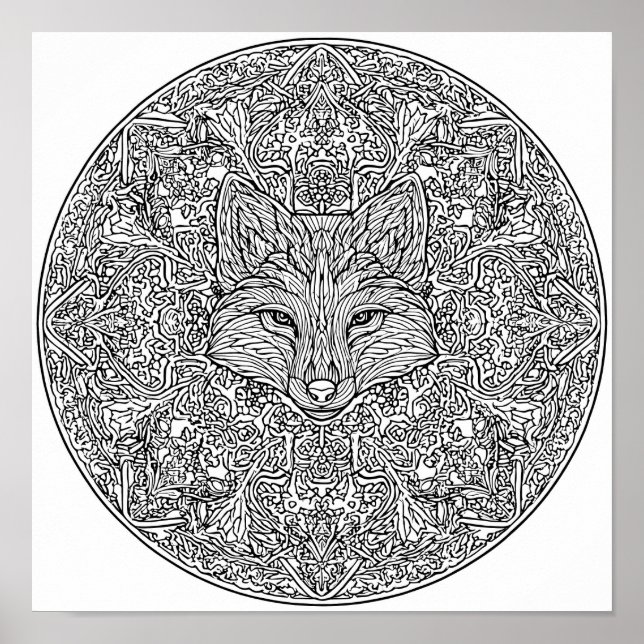 Poster Symmetrical Fox Christmas Mandala Template (Frente)