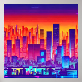 Poster Synthwave/Cyberpunk City no Sunset