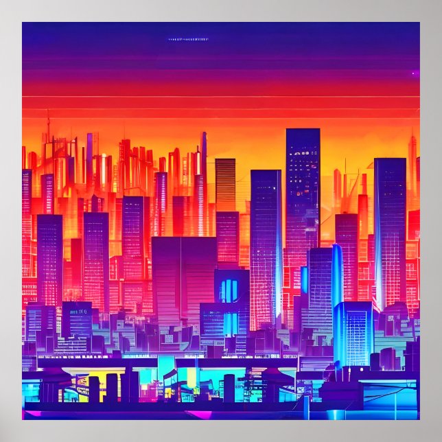Poster Synthwave/Cyberpunk City no Sunset (Frente)