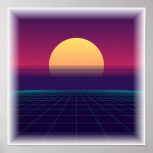 Poster Synthwave Grid - Estética Retrowave dos Anos 80