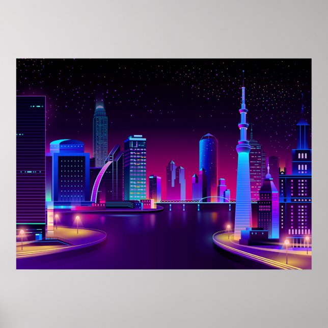 Poster Synthwave Neon City ⛔ Arte vetorial (Frente)