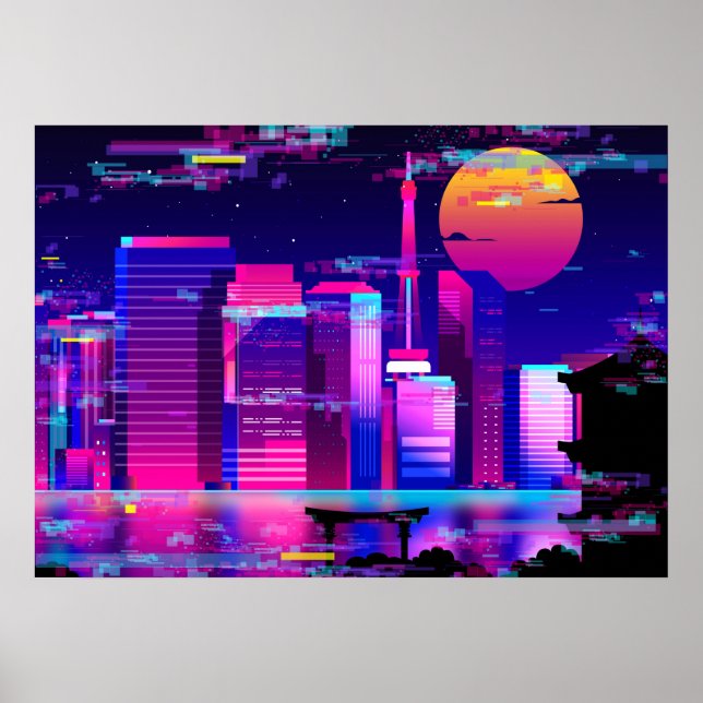 Poster Synthwave Neon City - Falha de Tokio (Frente)