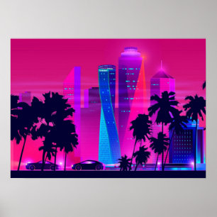 Poster Synthwave Neon City Miami Vice