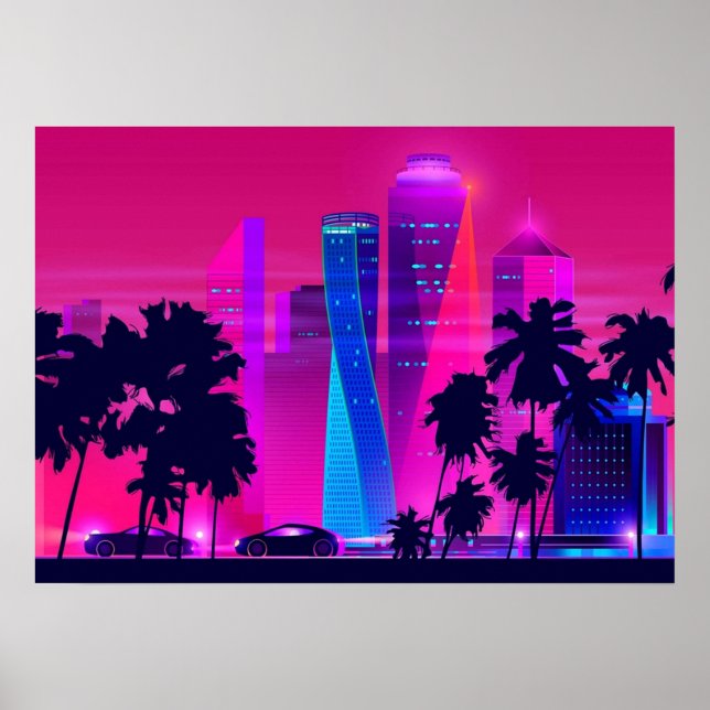 Poster Synthwave Neon City Miami Vice (Frente)