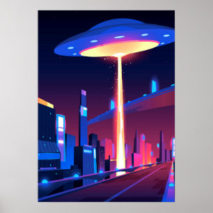Poster Synthwave Neon City: UFO