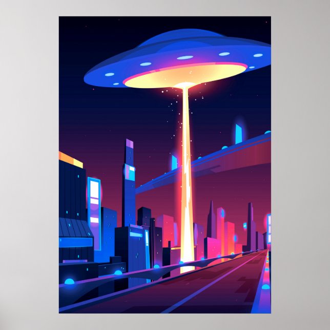 Poster Synthwave Neon City: UFO (Frente)