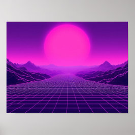 Poster Synthwave Retrowave Landscape Cyberpunk Vibe 80s