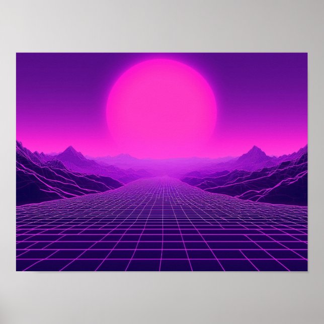 Poster Synthwave Retrowave Landscape Cyberpunk Vibe 80s (Frente)