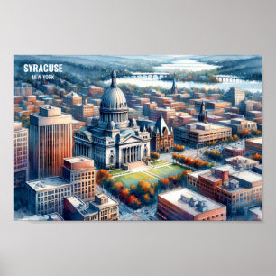 Poster Syracuse New York Famoso Viagem coloca aquarela