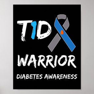 Poster T1d Guerreiro Tipo 1 Diabetes Consciência Azul Fit