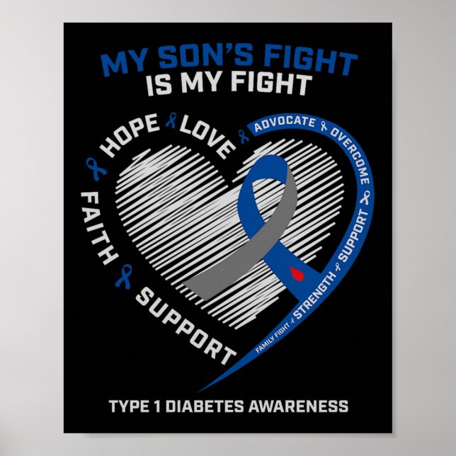 Poster T1d Mãe Pai Meus Filhos Combatem Awarenes com Diab (Frente)