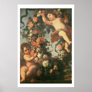 Poster T32714 dois Putti que apoia uma festão da flor