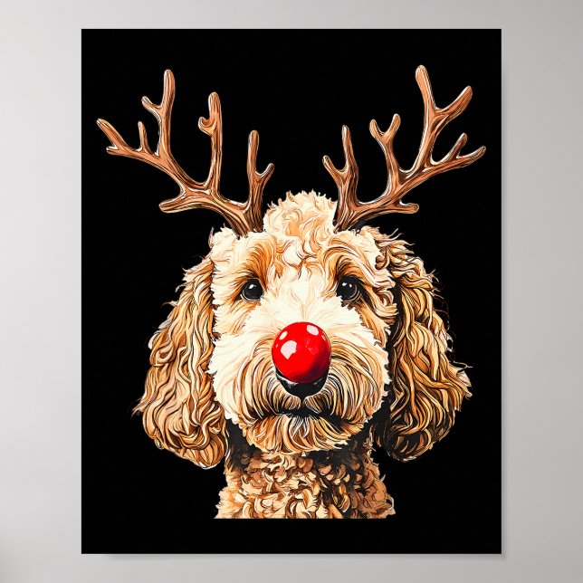 Poster T Cute Funny Rena Papai Noel Goldendoodle Natal (Frente)
