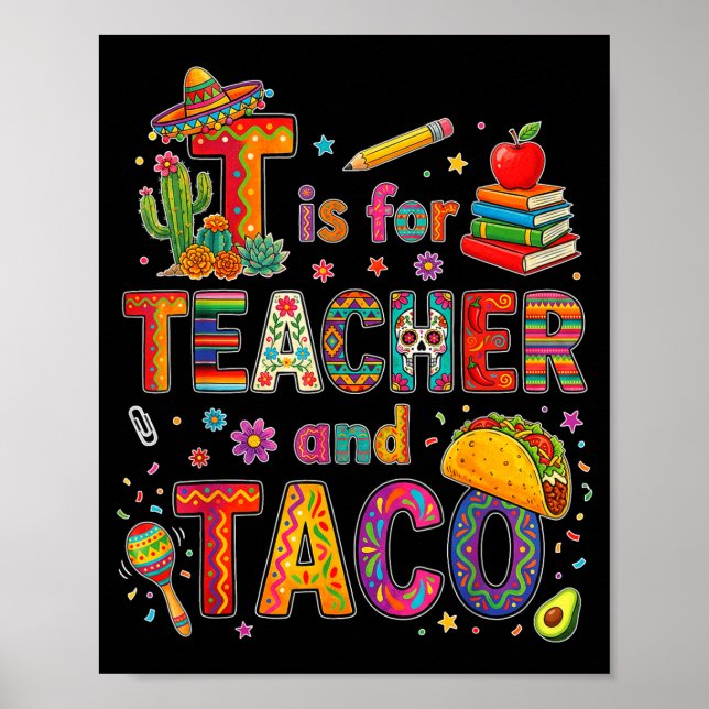 Poster T é para professor e taco engraçado professor da f (Frente)