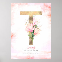 Poster T - Letra Monograma Dourado deixa cor-de-rosa Magn