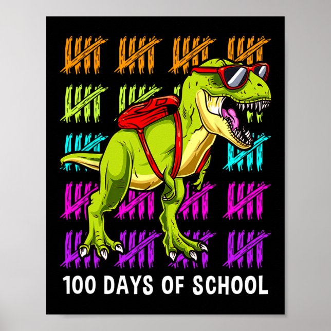 Poster T Rex 100 Dias De Dinossauro Escolar Para Crianças (Frente)