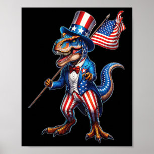 Poster T-rex 4 De Julho EUA Bandeira Americana Patriótica