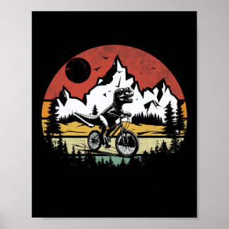 Poster T-Rex Andando de Bicicleta Ciclismo Vintage Dinoss