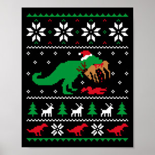 Poster T Rex Comendo Rena Dinossauro Engraçado Natal Feio